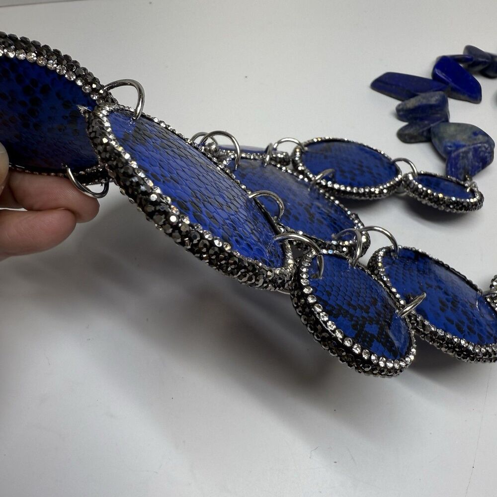 Sassy Jones Tizani Snake Print Natural Stone Royal Blue Statement Bib Necklace - Picture 6 of 7